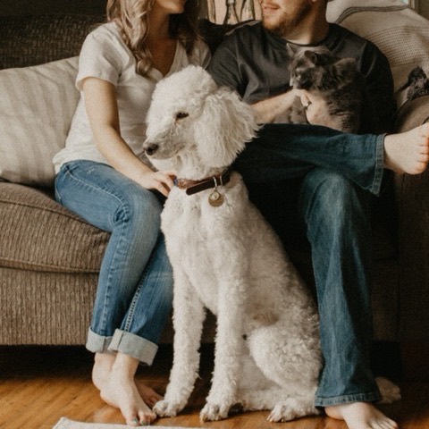 A family at home on the couch